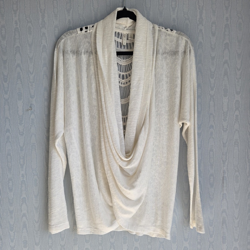 Cato Womens L Sweater Faux Wrap Crochet Ivory Lightweight Boho White Witch Cozy